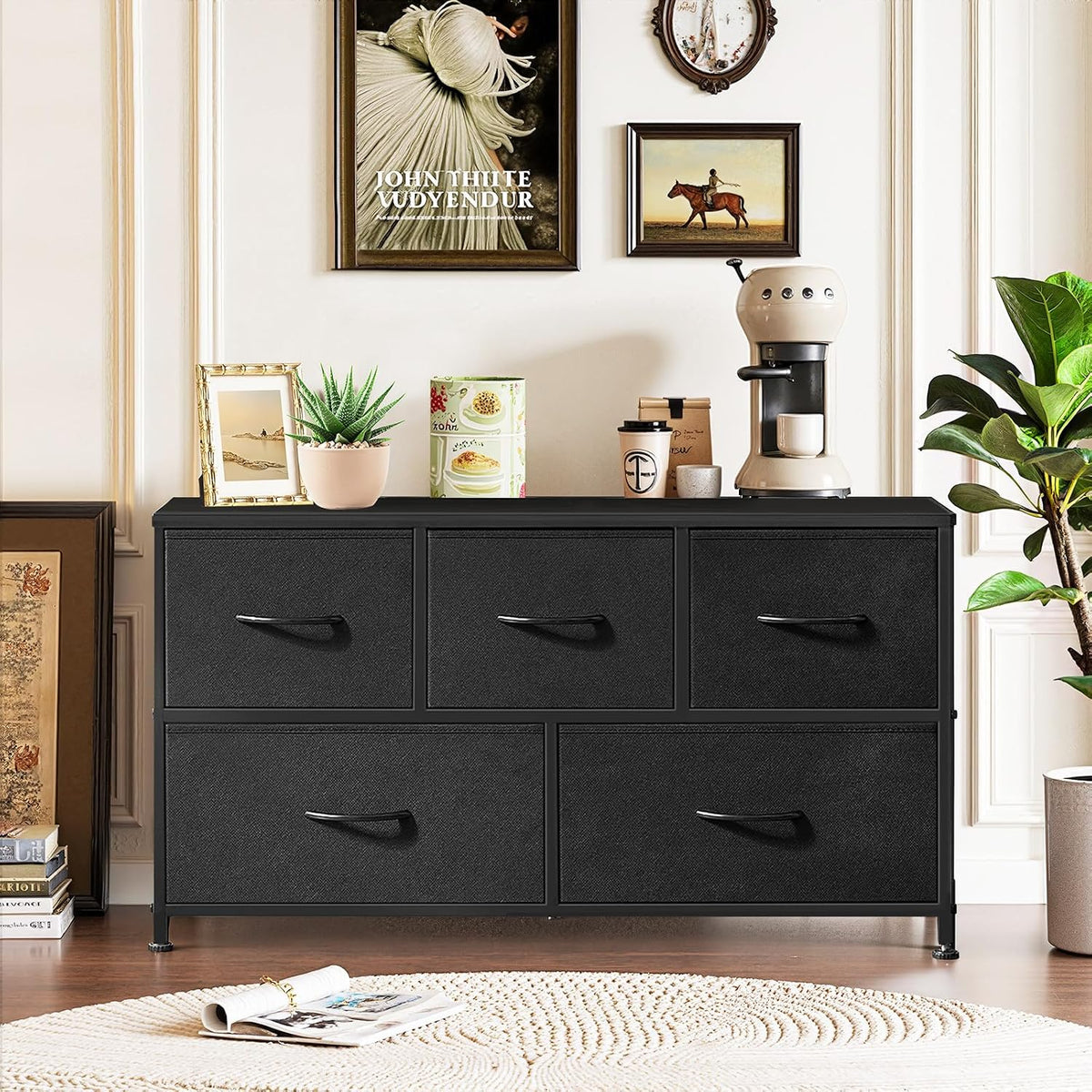 5-Drawer Dresser for Bedroom, Anti-Tip Wide Storage Organizer Fabric