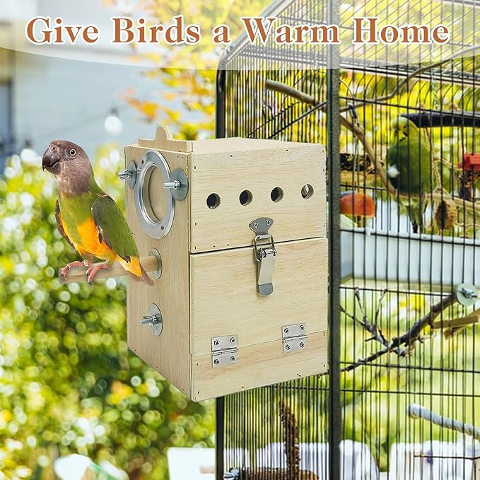 kathson Bird Nesting Box Wooden Parakeet Nesting Box Parrots Breeding Mating House Wood Bird Aviary Budgie Cage Accessories for Cockatiel Finch Lovebirds Conure