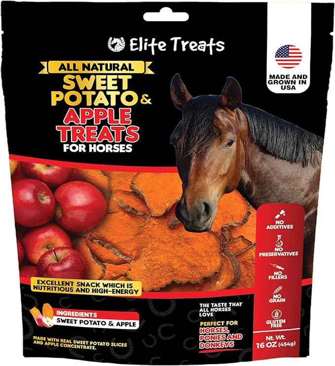 Horse Treats - Sweet Potato & Apple 16 oz. | All Natural, Dehydrated Treat | Made in The USA for Horses, Ponies, Donkeys | Made with Real Sweet Potato Slices and Apple Concentrate -16 oz
