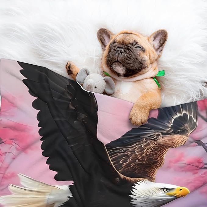 Waterproof Dog Blanket Soft Pet Blanket for Puppy Cat, Fleece Cat Throw Blankets for Furniture Bed Couch Sofa Reversible - Flower Bald Eagle