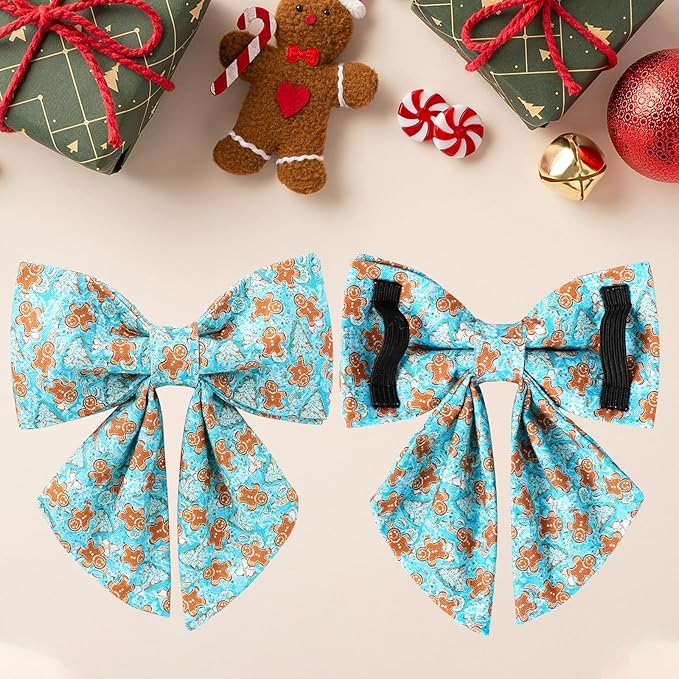 Christmas Dog Collar with Bow Tie,Adjustable Gingerbread Pet Collar,Chriatmas Puppy Bowtie Collar for Small Medium Large Dogs,S,Neck 10-16in