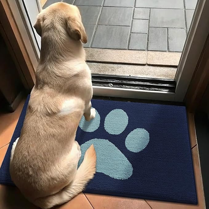 Buganda Dog Door Mat for Muddy Paws, Absorbent Dirt Trapper Non Slip Indoor Doormats, Washable Low-Profile Mat for Mud Dogs, Entryway Carpet for Inside Floor (48x30 Inches, Dark Blue)