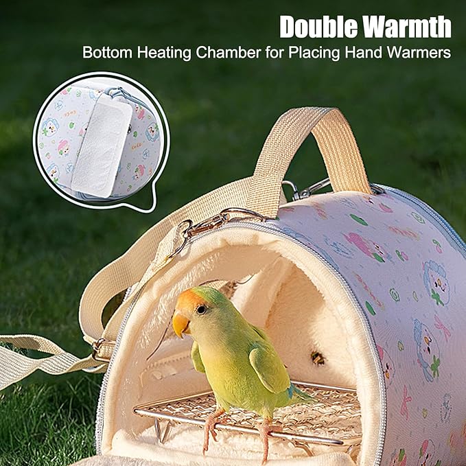 Bird Travel Carrier - 450g Lightweight Parrot Transport Box, Warm Velvet Cage with Clear Viewing Window, Safe Stainless Steel Hardware | for Parakeets, Cockatiels, Canaries, Outdoor Hiking Trips