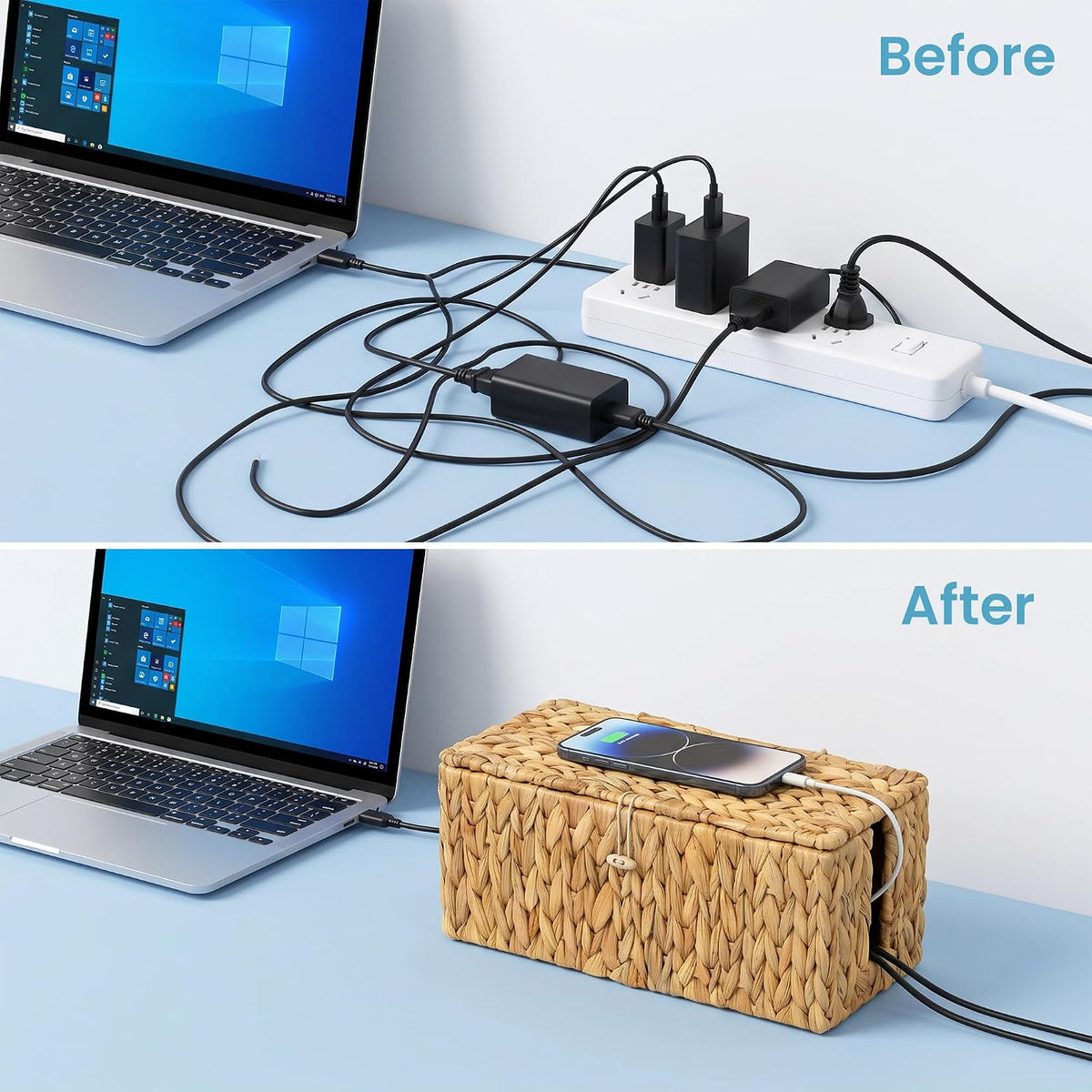 efluky 2 Pack Water Hyacinth Cable Management Box