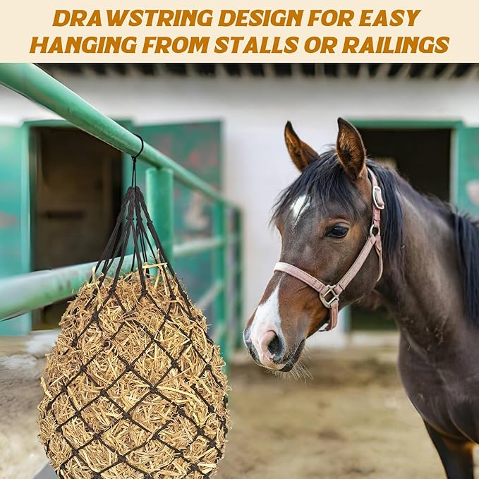 2PCS Hay Nets for Horses,2.36"x2.36" Holes 40”Horse Hay Feeder Net for Slower Feeding,Strong Load-Bearing Hay Bag Hanging for Horse Stable Trailer (Black)