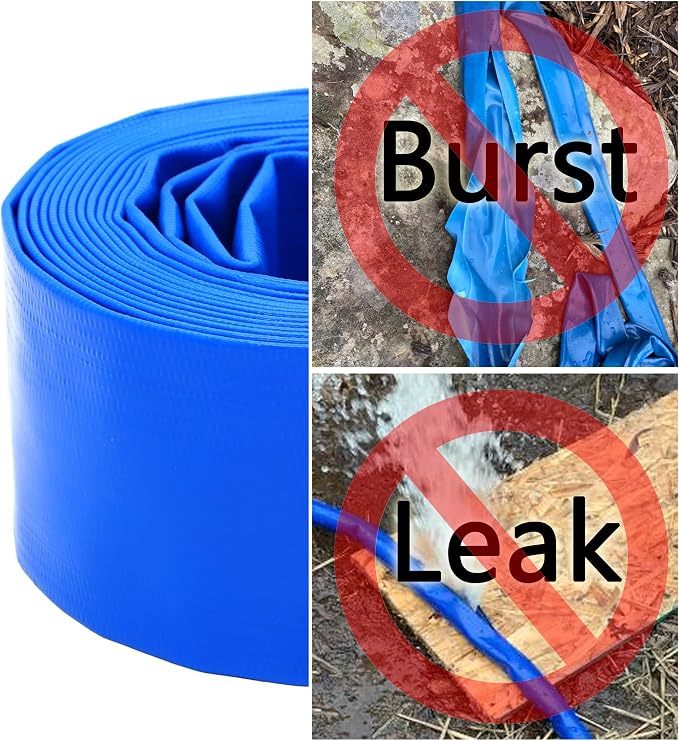 DAVCO 1.5" x 100 ft Pool Backwash Hose, Heavy Duty Reinforced Blue PVC Lay Flat