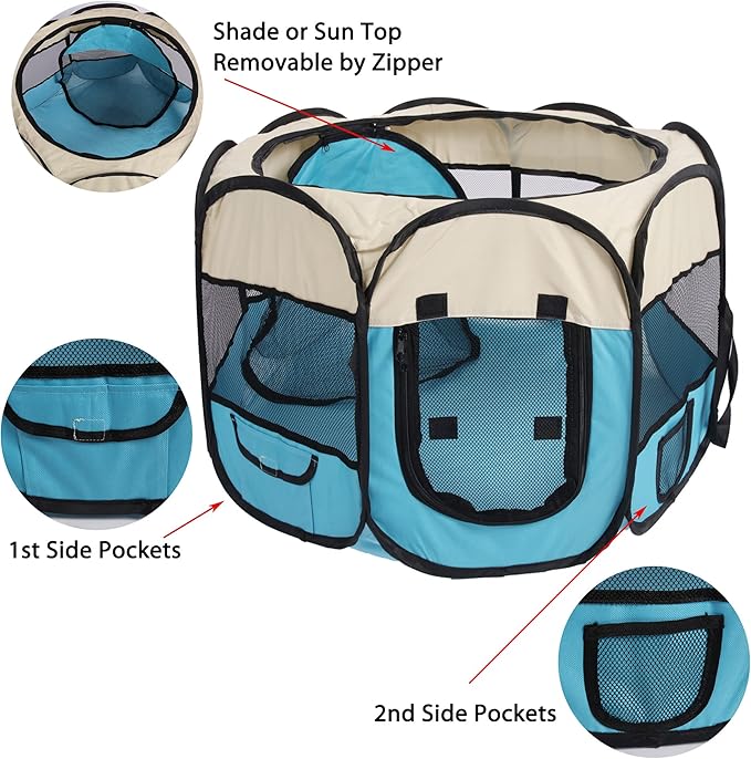 Pet Cat Playpen for Indoor Cats,Puppy Small Dog Cat Tent Crates Cage,Portable Pet Dog Playpen,29x29x16,Blue/Beige,1Pack