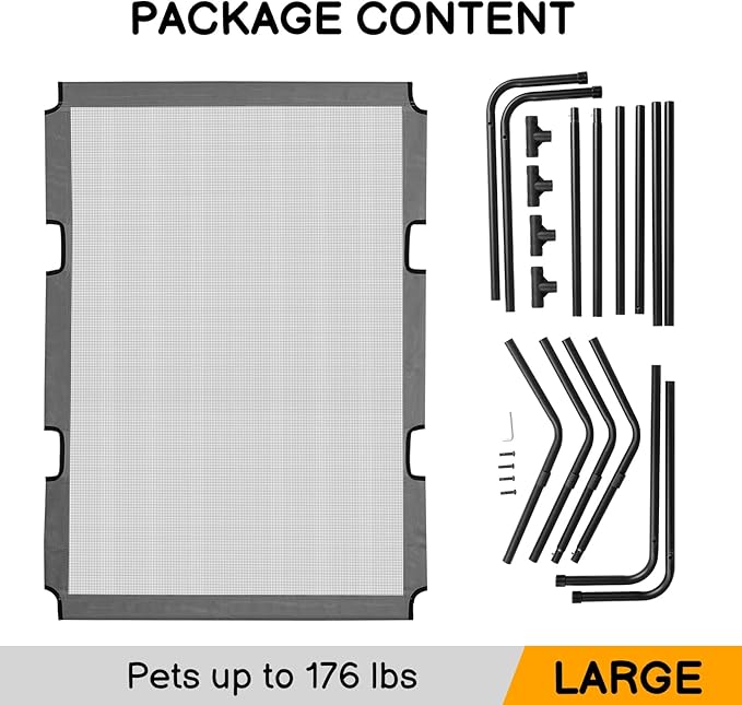 Elevated Pet Products Beds Outdoor Dog Cot for Large Dogs, Raised Dog Hammock Cooling Bed Frame with Washable Cooling Breathable Mesh Anti-Slip Feet, Indoor & Outdoor Pet Dog Bed, 60 Inche Light Gray
