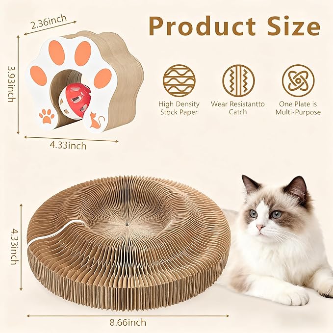 Cat Scratcher Toys for Indoor Cats - Kitty Kurlz Magic Organ Cat Scratcher Board, Cardboard Cat Scratching Board Ball Scratcher Pad