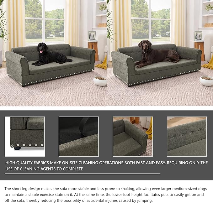 Oversized Pet Sofa Bed for Large Dogs, 55 Inch Modern Dog Couch with Orthopedic Memory Foam, Sturdy Furniture Style Pet Bed with Weight Capacity 220 lbs, (Grey)