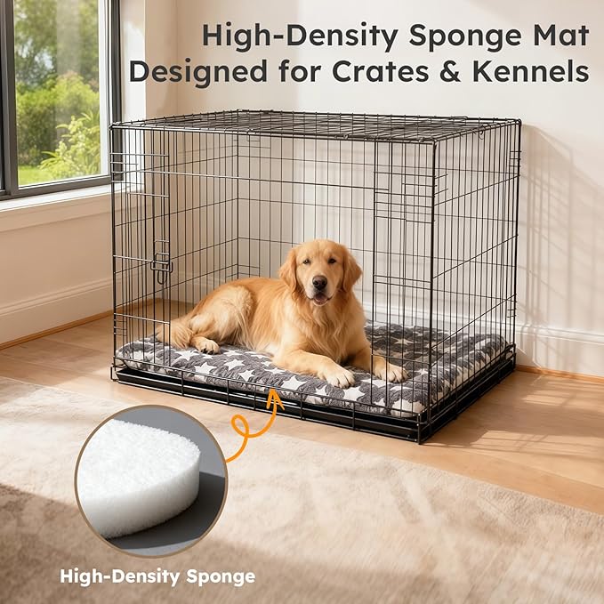 Dog Bed Mat, Dual-Sided Dog Crate Bed Mat - Ultra Soft & Machine Washable Kennel Pad for Small Dogs, All-Season Comfort Pet Bed for Crates, Travel, and Home, Star Gray, 24 x 16 Inch