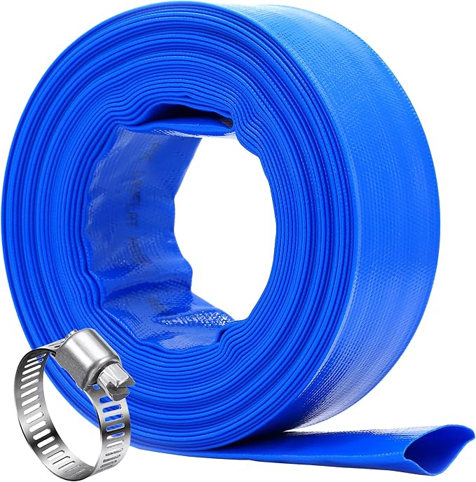 DAVCO 2" x 100 ft Pool Backwash Hose, Heavy Duty Reinforced Blue PVC Lay Flat