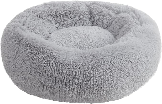 Juicy Couture Devon Faux Fur Medium Gray Round Pet Bed for Dogs and Cats