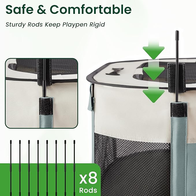 Love's cabin Pet Puppy Dog Playpen, Small Dog Tent Crates Cage Indoor/Outdoor, Portable Exercise Playpen for Cat, Foldable Pop Up Dog Kennel Playpen with Carring Case (S, Gray Green)