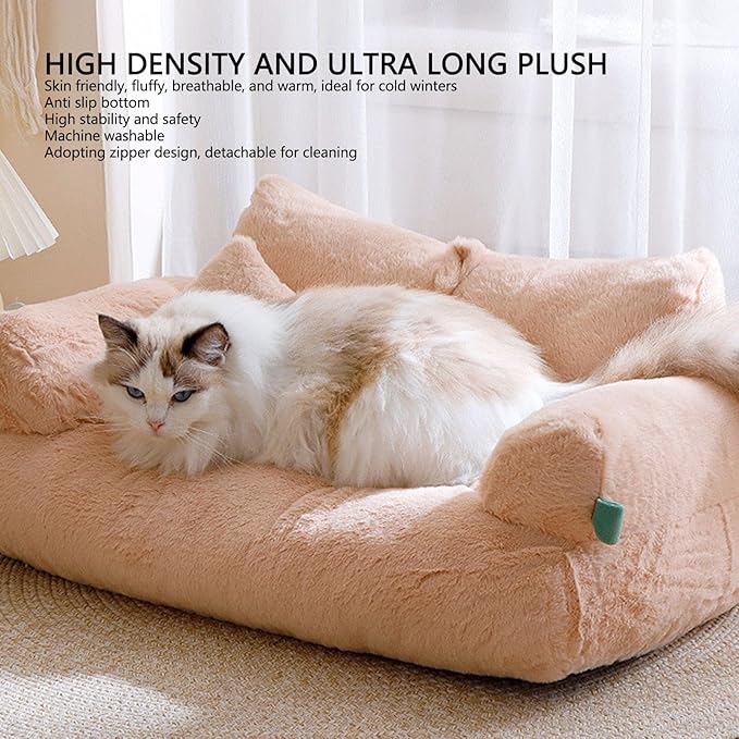 Pet Sofa Bed, Cat and Dog Couch Bed with Removable Washable Cover, Soft Plush Warm Pet Furniture with Anti Skid Bottom for Indoor Cats and Small Dogs (M)