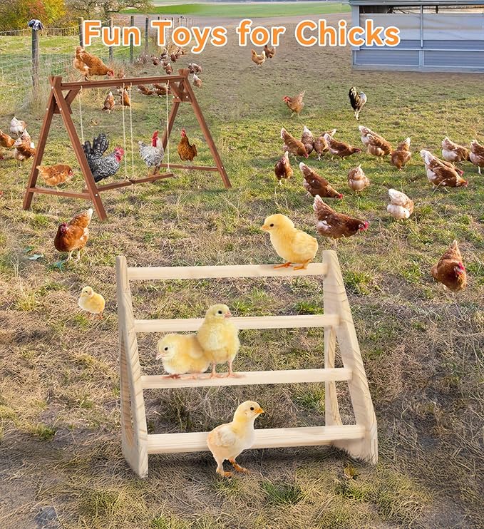 PETSFIT Chick Perch Prevent Rotation Design, Strong Wooden Chicken Roosting Bar, Easy to Assemble and Clean, Fun Toys for Chick Indoor/Outdoor Use