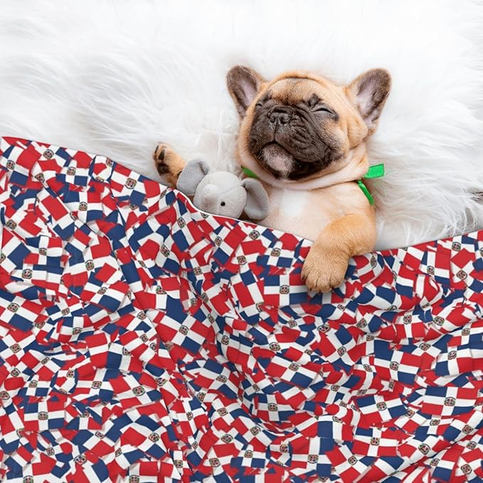Reversible Plush Throw for Dogs and Cats, Dominican Republic Flag Wave, Double Sided Blanket with Nubby Dot Side and Sleek Side Ideal for Cuddling Nesting Security