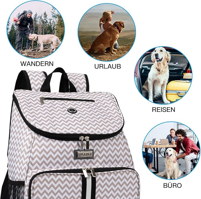 BAGLHER丨Dog Travel Bag, Airline Approved Pet Supplies Backpack, Dog Travel Backpack with 2 Silicone Collapsible Bowls and 2 Food Baskets