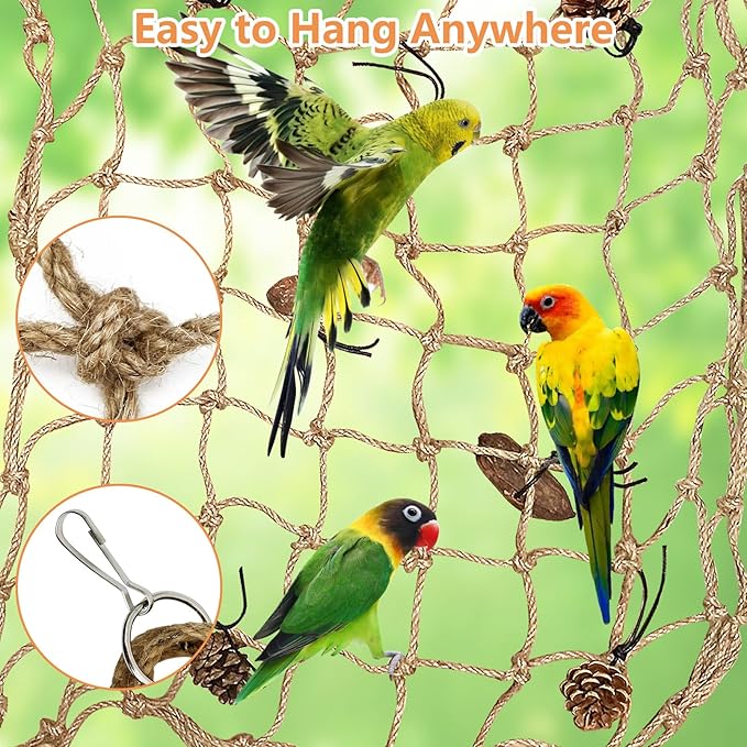 Tfwadmx Bird Climbing Rope Net Parrot Perch Climbing Rope Ladder,Large Size - 24''X24'' Parakeet Cage Hanging Toys for Budgies, Parrot, Conure,Parakeets, Blue & Gold Macaw