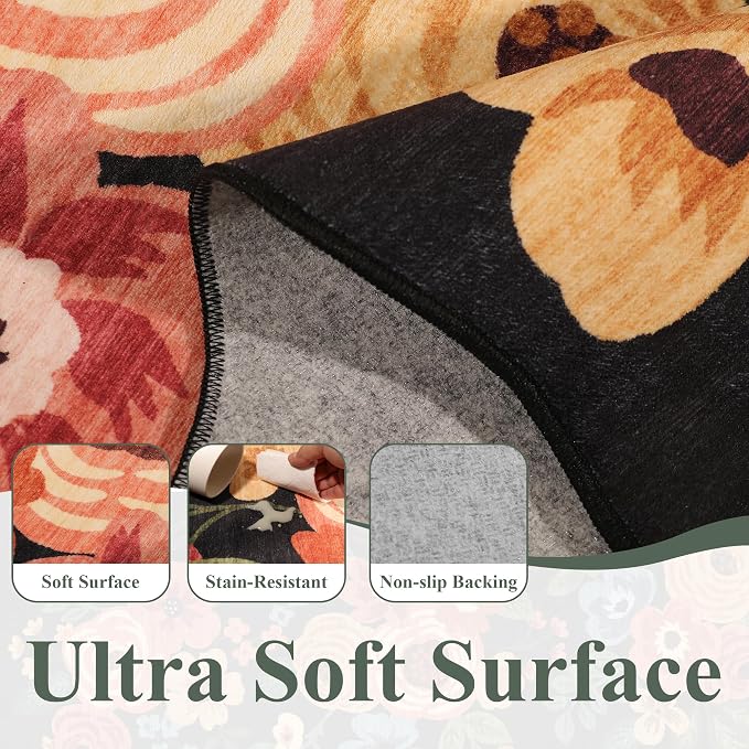 DUKINO 2.6x14 Runner Rug for Hallway, Non Slip Floral Washable Kitchen Rug