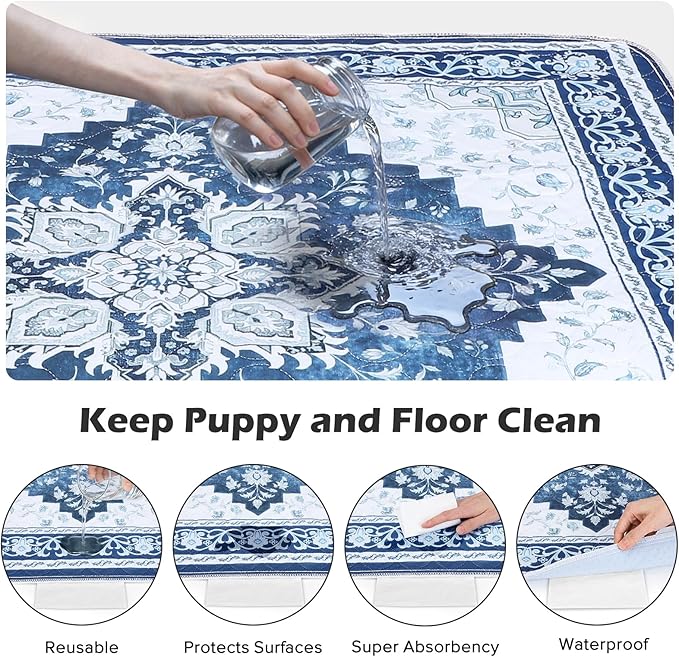 INVENHO 2PACK Washable Pee Pads for Dogs 60"x48" Reusable Dog Pads Extra Large Upgrade Non-Slip Dog Pee Pads Heavy Absorbency Puppy Pee Pads Quick Dry Whelping Pads/Waterproof Puppy Training Pad
