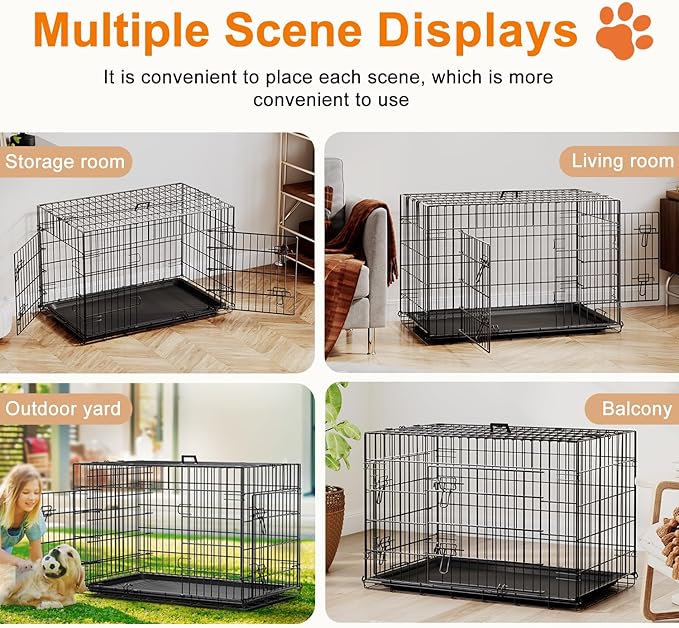 FDW Dog Crate 36inch Dog Cage Foldable Metal Kennel with Leakproof Tray Foldable Design Indoor Outdoor Use for Medium Dogs,Black