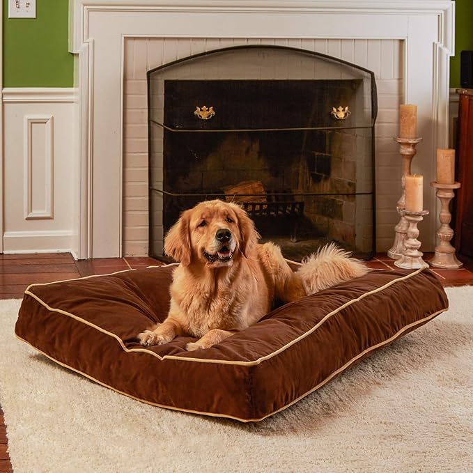 South Pine Porch Buddy Reversible Rectangle Pillow Style Microfiber Dog Bed with Removable, Machine-Washable Cover, Cocoa, Large (48 in. x 36 in.)