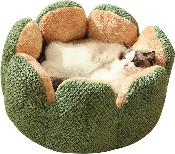 Cactus Flower Shape Dog Bed Warm Cute Kitten Lounger Cushions House Very Soft Small Dog Bed Washable s Beds, 37* 37* 15cm, Green