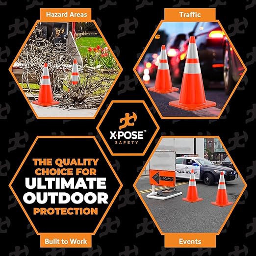 Xpose Safety 28 Inch Orange Traffic Cones Heavy Duty 10lb with 6" & 4" Collars, 279-Pack - Bulk Pallet Multipurpose PVC Plastic Safety Cone for Parking, Soccer, Caution & Construction - DOT Approved