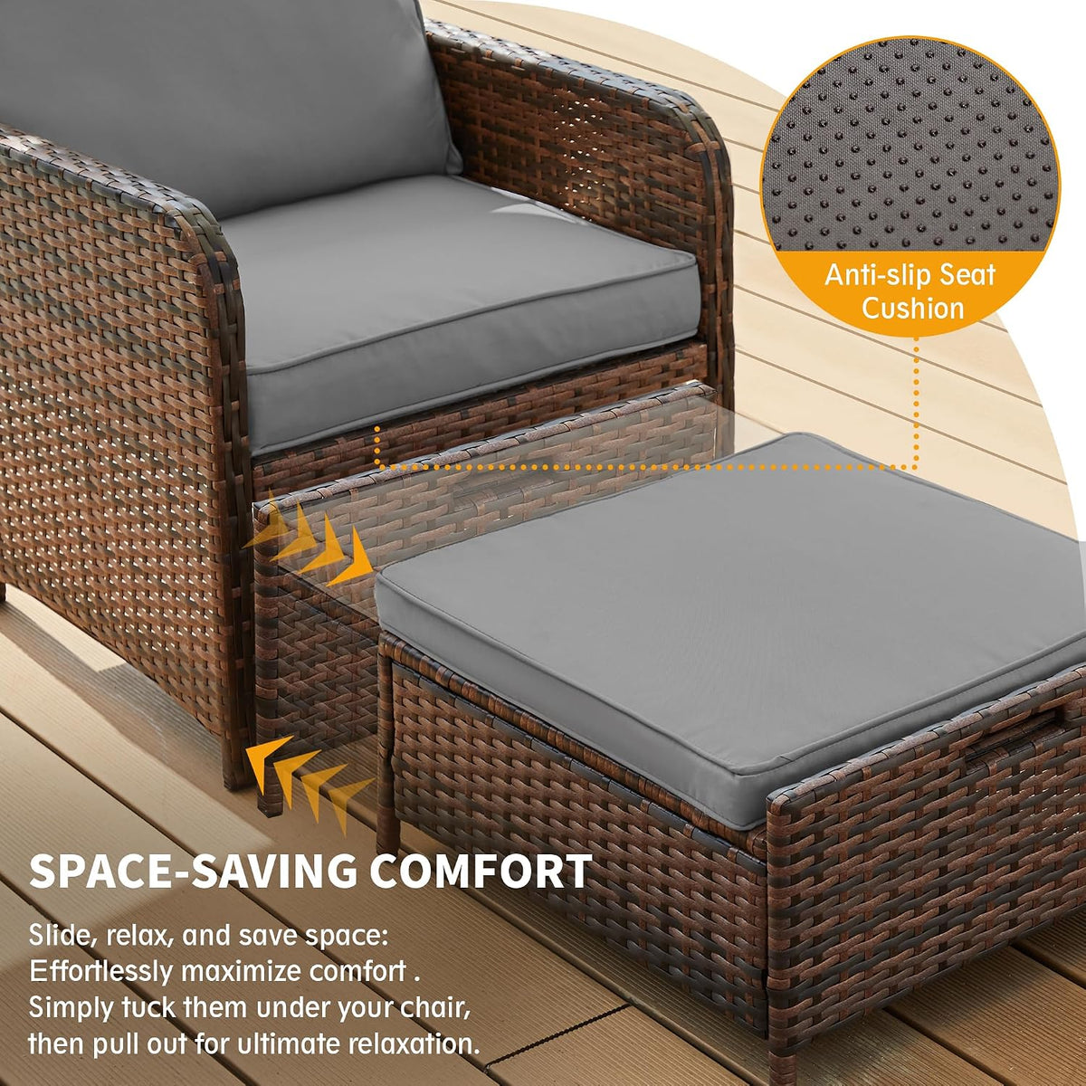 UDPATIO Balcony Furniture, Space-Saving Patio Chairs with Ottoman