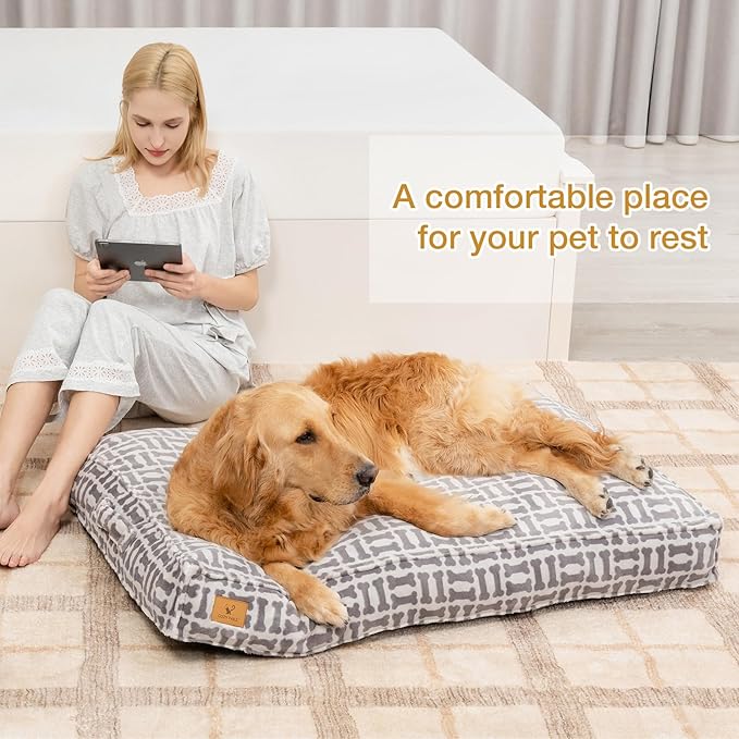 Dog Bed with Easy-Grip Handle - Shredded Memory Foam Pet Bed, Removable & Machine Washable Cover, Non-Slip Bottom, Choose from Cooling Linen or Warm Flannel Style for Dogs & Cats (Medium