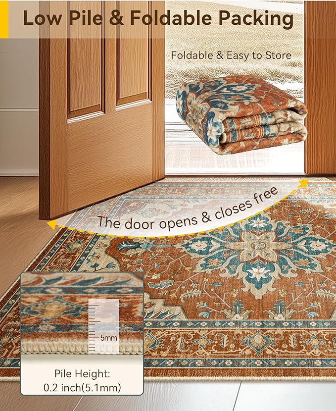 RELEANY Area Rugs 7'x10' Washable Non-Slip, Floral Vintage Distress Medallion