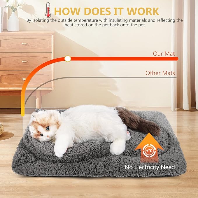 Self Warming Cat Bed Mat with U-Shaped Pillow -24"x18" Soft Thickened Thermal Cat Bed, Machine Washable Heat Retention Pad for Indoor Cats