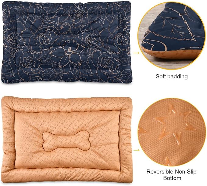 Pet Bed Dark Blue Floral Dog Bed Mat Absorbing Non Slip Pad Pet Sleeping Mat for Small, Medium, and Large Dogs Puppy Cat 36 in x 24 in