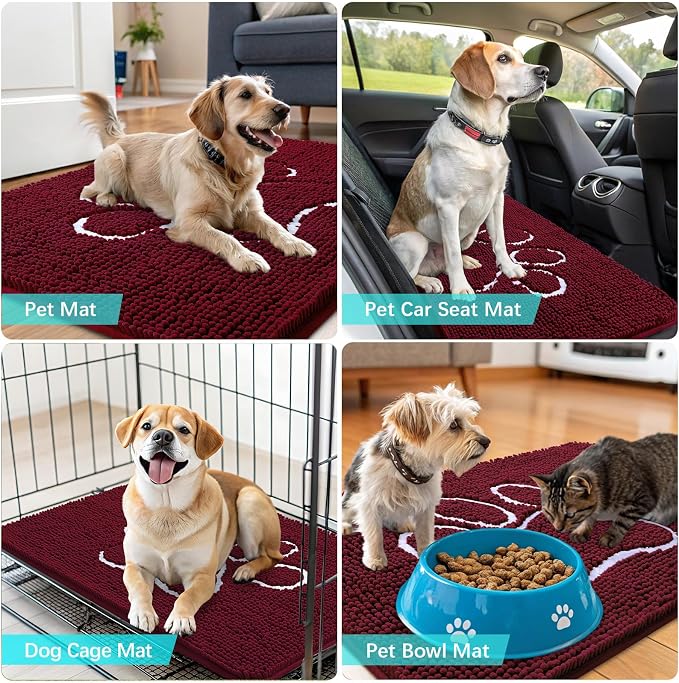 OLANLY Dog Door Mat for Muddy Paws 45x27, Paw Print Design, Absorbs Moisture