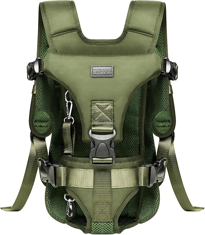 Pet Dog Front Carrier Backpacks, Legs Out Secure-Fit Dog Front Carrier for Small Dogs Up to 17 lbs, Adjustable Hands Free Pet Chest Carrier for Hiking Cycling (S, Army Green)