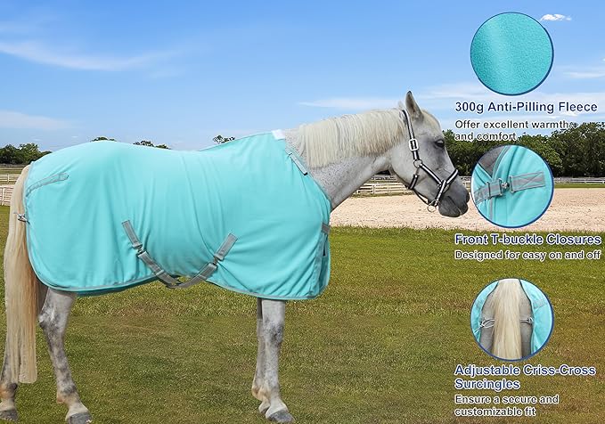 Horse Fleece Cooler, Blanket Liner - 300g Anti-Pilling Fleece, Moisture-Wicking, Cooling & Drying for Post-Workout, Bath & Travel, Prevent Overheating & Chilling Mintgreen 75