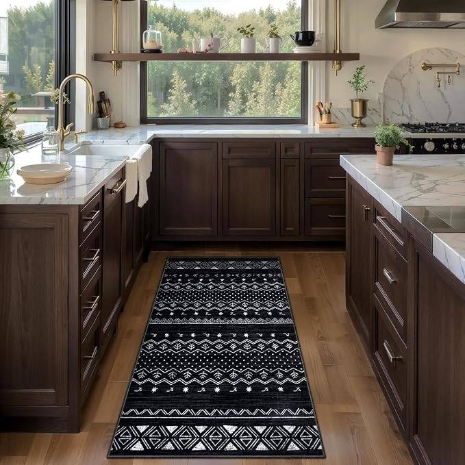 SERISSA 2x4 Rugs for Entryway, Washable Non-Slip Kitchen Runner Rug Small Black
