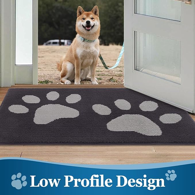 Buganda Dog Door Mat for Muddy Paws, Absorbent Dirt Trapper Washable Indoor Doormats, Non Slip Low-Profile Mud Mat for Dogs, Front Entrance Doormat for Inside Floor (47x32 Inches, Dark Grey)