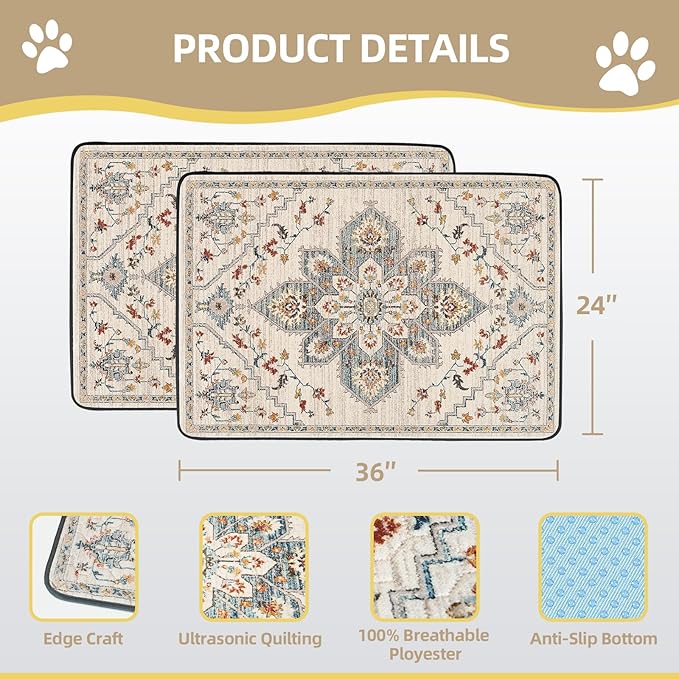 Washable Pee Pads for Dogs 2 Pack, 36" x 24" Reusable Puppy Pads Waterproof, Super Absorbent Dog Rugs, Leakproof, Dog Crate Pad, Playpen Mat, Whelping Pads, White Medallion