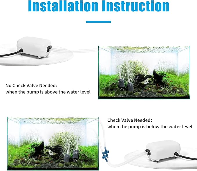 AQUANEAT Aquarium Air Pump for 20-210 Gallon Tank, Fish Air Bubbler, Hydroponic Oxygen Aerator with Stones, Airline Tubing, Check Valves
