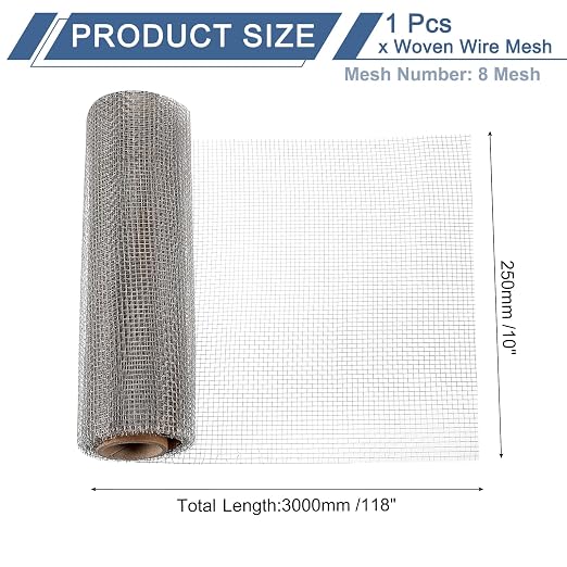 uxcell 8 Mesh 118" x 10" Woven Wire Mesh, 316 Stainless Steel Air Vent Filter