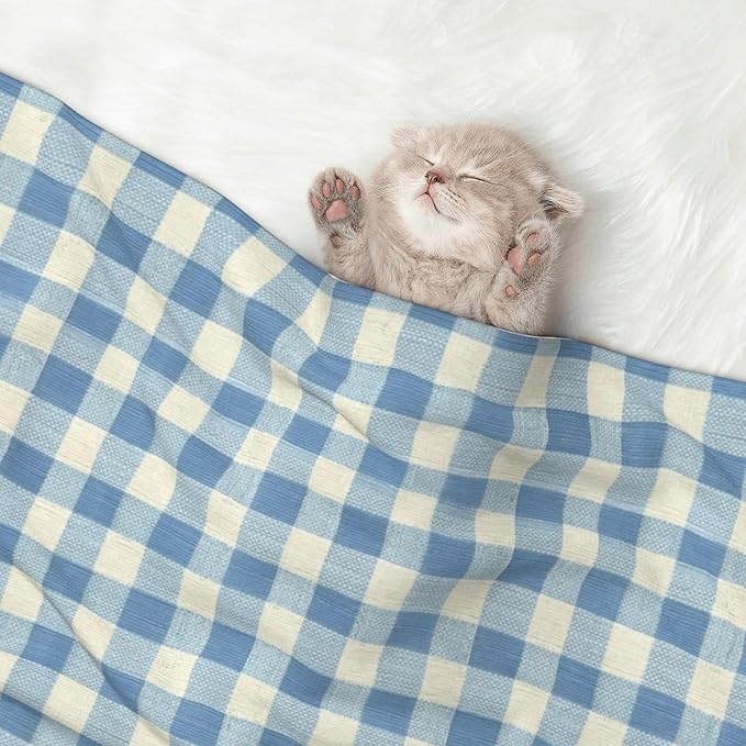 Waterproof Dog Blanket Soft Pet Blanket for Puppy Cat, Fleece Cat Throw Blankets for Furniture Bed Couch Sofa Reversible - Dusty Blue Gingham 1