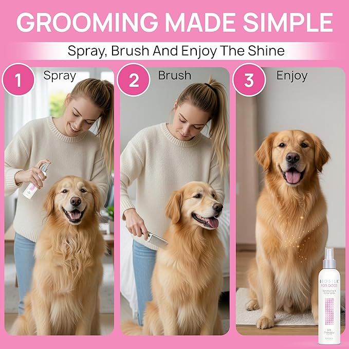 BioSilk for Dogs Detangling Spray with Shine Support, Lightweight Leave in Grooming Mist That Helps Smooth Coats, Detangle, and Add Shine Without Buildup, 8 Fl Oz - 2 Pack