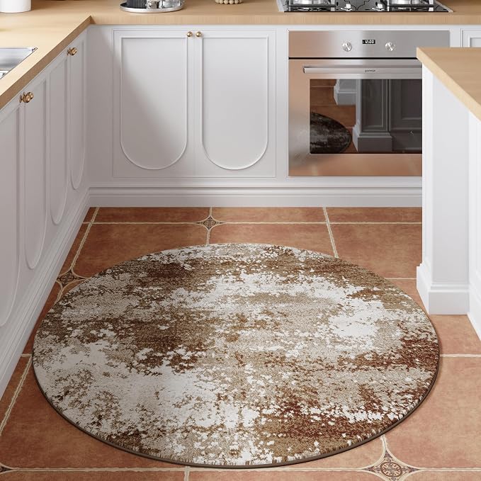 Brown Round Area Rugs 4ft Washable Circle Rug