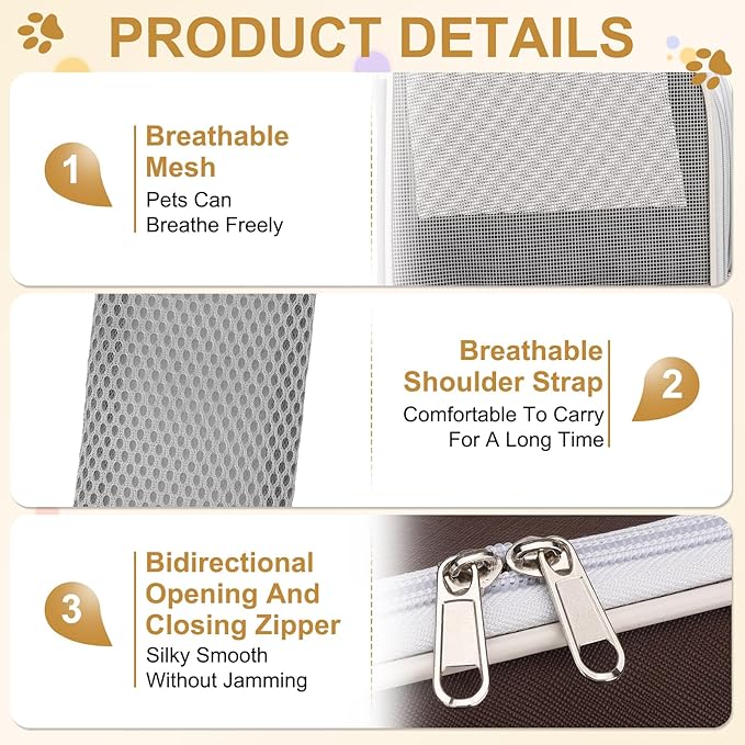 Pet Backpack Carrier, Portable and Ventilated, Oxford Cloth, Dogs Cats and Small Animals Travel Bag 14.17", (Brown, 1 Pcs), Intended for Hiking/Camping/Traveling