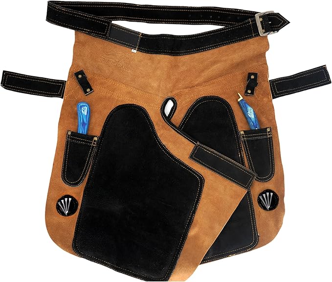 Equine Care Professional Farrier Apron - Premium Leather Farrier Chaps with EVA Foam Padding, Adjustable Ergonomic Fit, 2 Hoof Knife Pockets & 2 Nail Magnets, for Hoof Trimming & Horseshoeing Tasks.