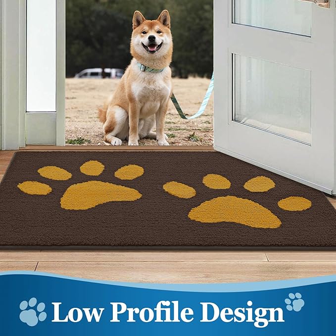 Buganda Dog Door Mat for Muddy Paws, Absorbent Dirt Trapper Washable Indoor Doormats, Non Slip Low-Profile Mud Mat for Dogs, Front Entrance Doormat for Inside Floor (48x30 Inches, Coffee)