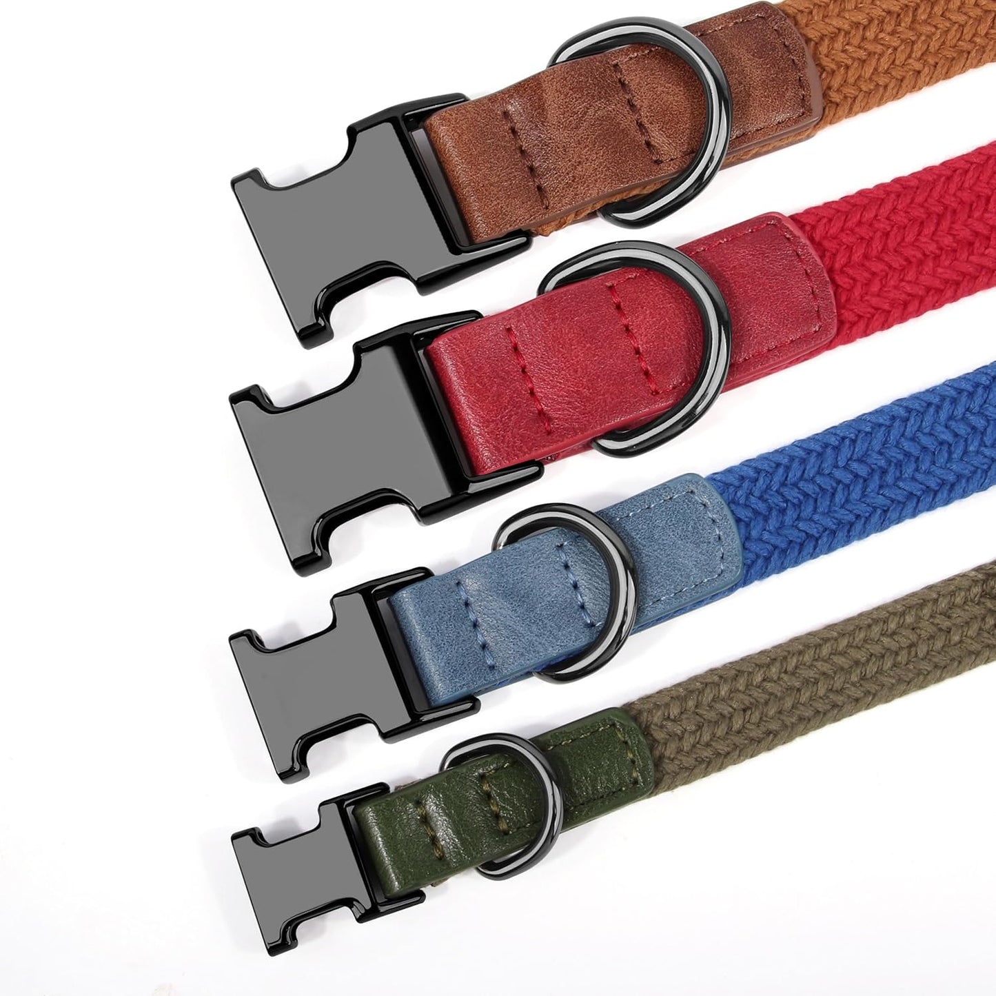 PET ARTIST Soft Cotton Dog Collars for Large Dogs in Rustic Brown, Simple Dog Collar with Quick Release Metal Buckle & D Ring, L Size (15-23")