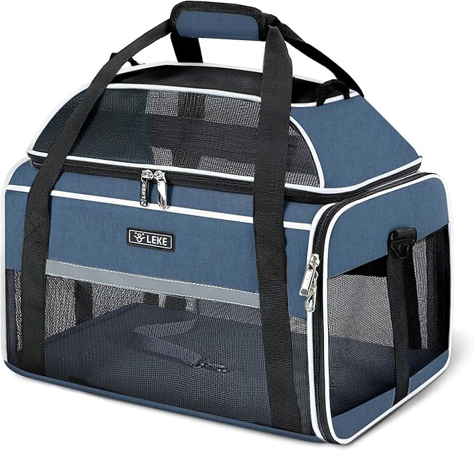 Lekereise Top-Expandable Pet Carrier 17x11x9.5 Inch Alaska Hawaiian Airline Approved Soft Sided Underseat to 12lbs Travel Carriers for Small Dogs and Cats with Locking Safety Zippers Anti-Scratch Mesh